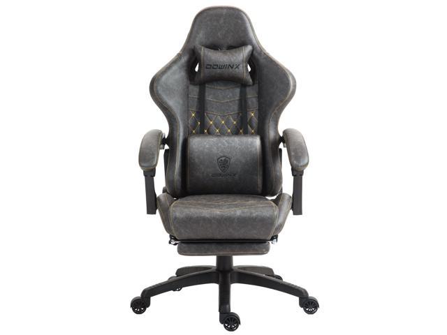 DowinxPULeatherGamingChairwithMassageLumbarSupportHighBackAdjustableOfficePCChairSwivelTaskComputerChairwithFootrest,Grey