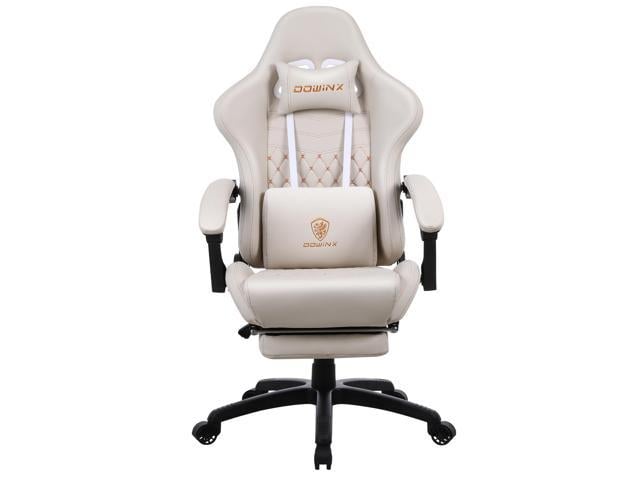 DowinxPULeatherGamingChairwithMassageLumbarSupportHighBackAdjustableOfficePCChairSwivelTaskComputerChairwithFootrest,White