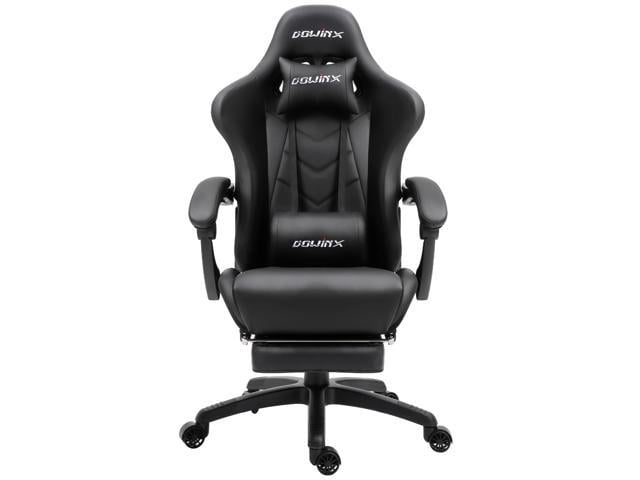 Dowinx Ergonomic Gaming Chair with Massage Lumbar Support, High Back Office Computer Chair with Footrest, Racing Style Recliner PU Leather Gamer Chairs, Black