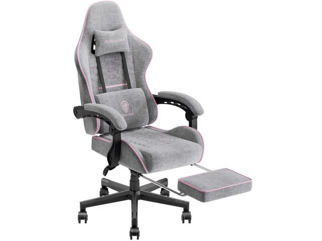 Dowinx Fabric Gaming Chair with Pocket Spring Cushion, Ergonomic Computer Chair with Footrest, Cloth Gamer Chair with Massage Lumbar Support and Headrest, Pink