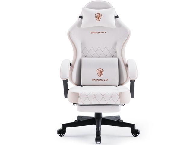 Dowinx Gaming Chair Fabric with Pocket Spring Cushion, High Back Ergonomic Computer Chair with Footrest and Massage Lumbar Support, Ideal for Office Gaming, Supports Up to 300LBS, Beige