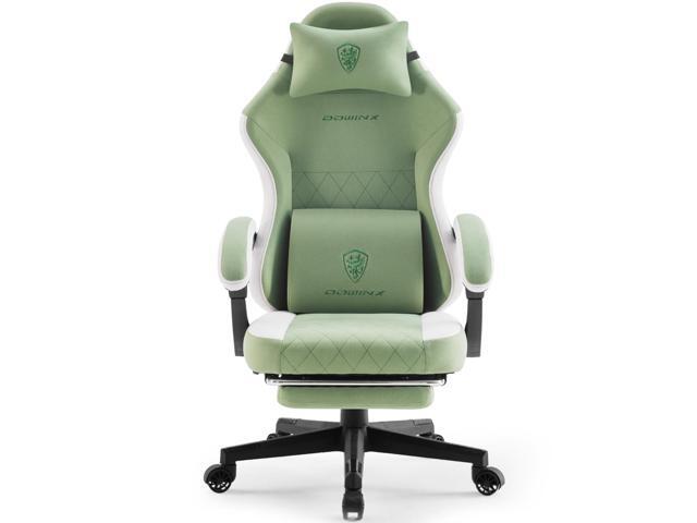 Dowinx Gaming Chair Fabric with Pocket Spring Cushion, High Back Ergonomic Computer Chair with Footrest and Massage Lumbar Support, Ideal for Office Gaming, Supports Up to 300LBS, Green