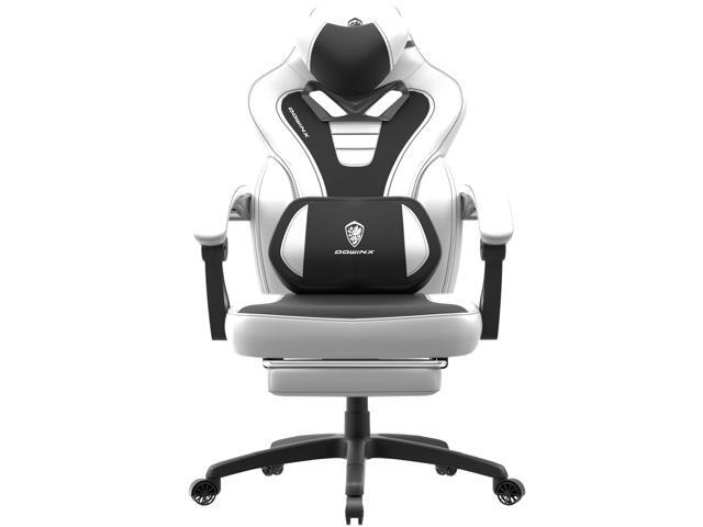Dowinx Gaming Chair with Footrest, Ergonomic Massage Game Chair for Adults, Heavy-Duty PC Computer Chair with Massage Lumbar Support, Adjustable Recline and Storage Pouch For Home Office, Grey Leather