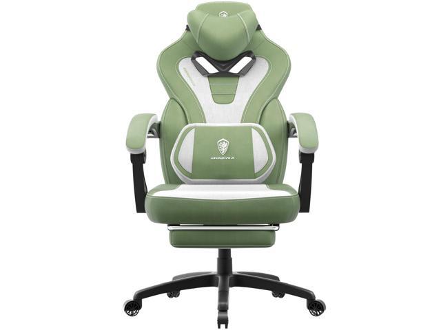Dowinx Gaming Chair with Footrest, Ergonomic Game Chair for Adults, Heavy-Duty Computer Chair, Massage Lumbar Support, Adjustable Recline and Storage Pouch For Home Office, Green Fabric