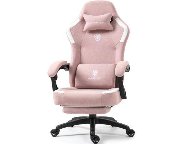 Dowinx Fabric Gaming Chair with Pocket Spring Cushion,Breathable Computer Chair with Lumbar Support and Footrest,High Back Game Office Chair for Adult,LS-6657K07 Pink