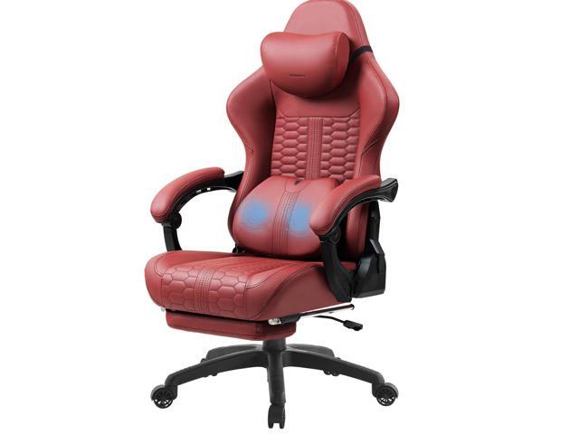 Dowinx Gaming Chair Big and Tall with Dual-Point Massage Lumbar Support, Video Game Chairs for Adults with Footrest, Ergonomic Computer Chair High Back 360° Swivel, PU Leather Recliner 400LBS Red