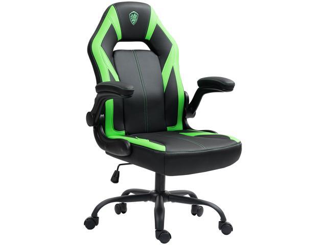 Dowinx Gaming Chair, Breathable PU Leather Gamer Chair with Pocket Spring Cushion, Swivel Desk Chair with adjustable seat and armrests, Ergonomic Computer Chair with reclining backrest, Black&Green