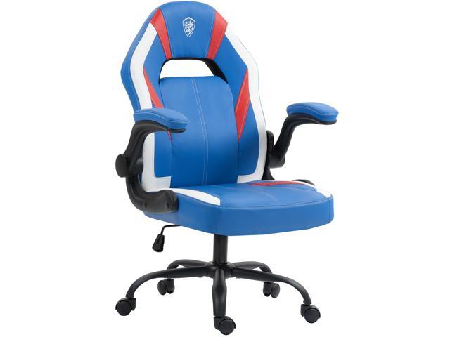 Dowinx Gaming Chair, Breathable PU Leather Gamer Chair with Pocket Spring Cushion, Swivel Desk Chair with adjustable seat and armrests, Ergonomic Computer Chair with reclining backrest, Blue