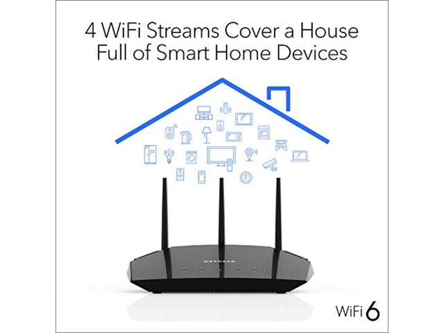 NETGEAR 4-Stream WiFi 6 Router (R6700AX) - AX1800 Wireless Speed (Up to 1.8  Gbps) | 1,500 sq. ft. Coverage (R6700AX-1AZNAS)