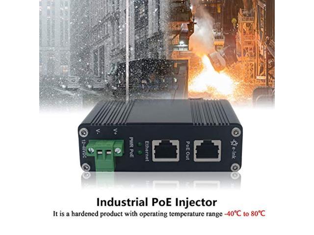 E-link Hardened Industrial Gigabit PoE+ Injector 12-48VDC Input PoE+  IEEE802.3 at 30W up to 100 Meters Output DIN- Rail, Wall Mount -40°C to  80°C IP40