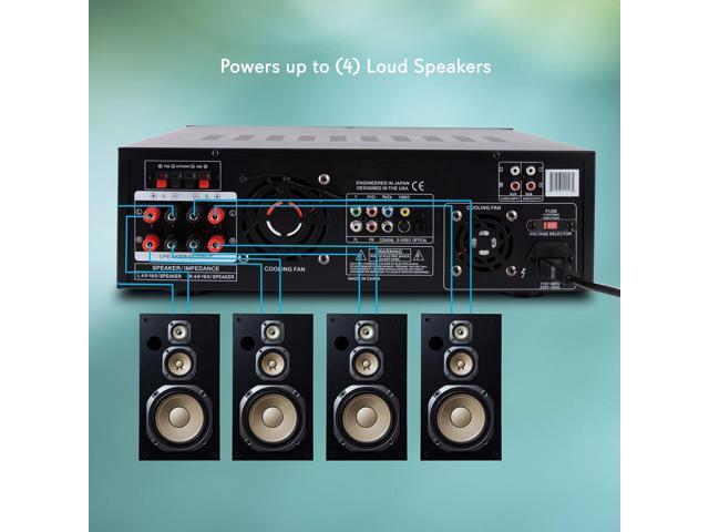 4-Channel Wireless Bluetooth Power Amplifier 1000W Stereo Speaker Home  Audio Receiver w/FM Radio, USB, Headphone, Microphone w/Echo, Front  Loading CD DVD Player, LED, Rack Mount Pyle PD1000BA