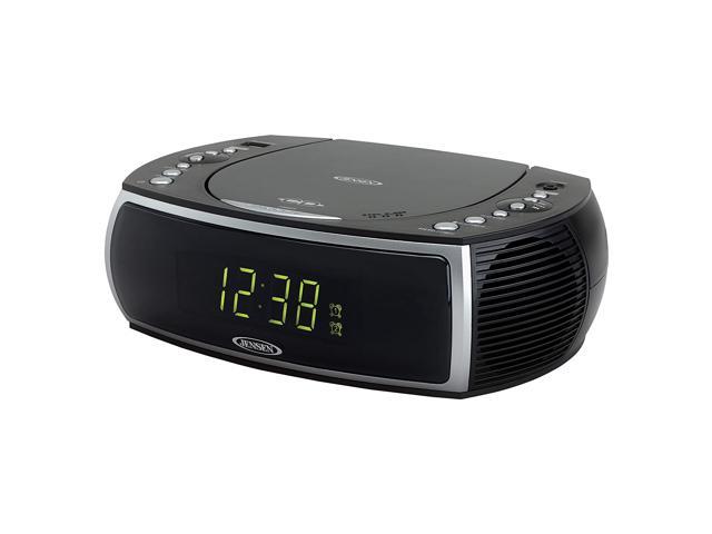 Jensen Modern Home CD Tabletop Stereo Clock Digital AM/FM Radio CD Player Dual Alarm Clock Stereo CD Top-Loading Disc Player | USB Charging Port DV 5V 800mA | Headphone Jack | 0.9 Display Green LED |