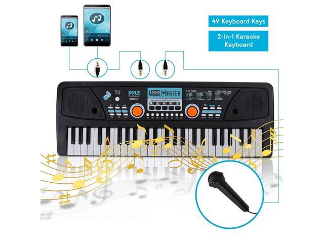 Digital Electronic Musical Keyboard - Kids Learning Keyboard 49 Keys Portable Electric Piano w/ Drum Pad, Recording, Rechargeable Battery, Microphone - Pyle PKBRD4112