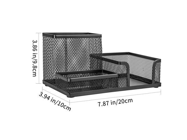 Deli Mesh Desk Organizer Office Supplies with Pencil Holder and Storage  Baskets, 3 Compartments, Black