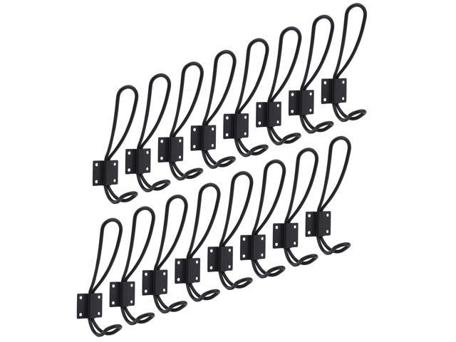 Tebery 16 Pack Rustic Double Looped Entryway Hooks Black Decorative Wall Mounted Coat Hooks with Screws