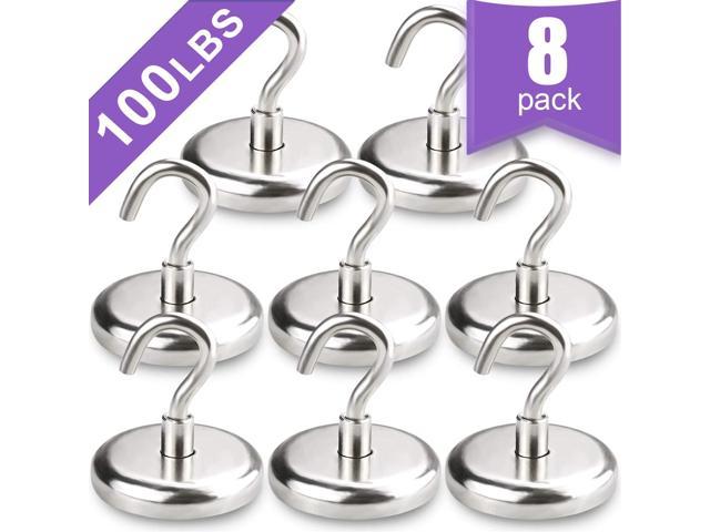 BAVITE Heavy Duty Magnetic Hooks, Strong Neodymium Magnet Hook for Home, Kitchen, Workplace, Office and Garage, Hold up to 100 Pounds - 8pack