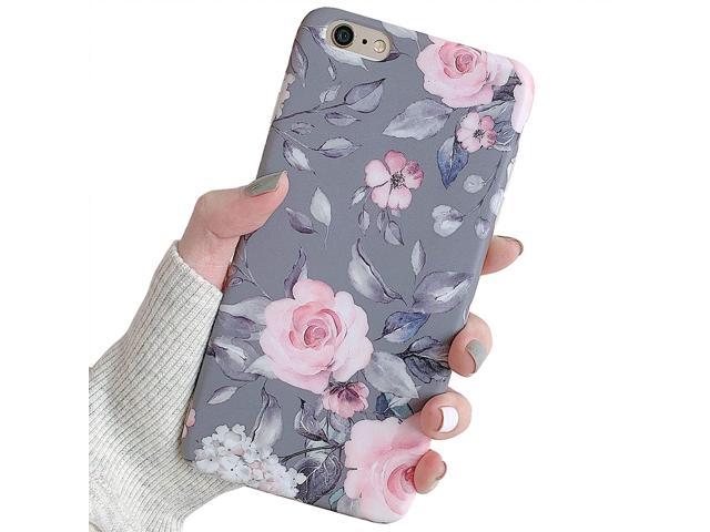 Yelovehaw iPhone 8 Plus / 7 Plus Case for Girls, Flexible Soft Slim Fit Full-Around Protective Cute Phone Case Cover with Purple Floral and Gray