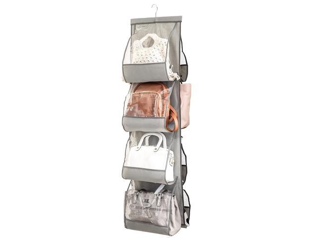 Zober Hanging Purse Organizer For Closet Clear Handbag Organizer For Purses, Handbags Etc. 8 Easy Access Clear Vinyl Pockets With 360 Degree Swivel Hook, Gray, 48” L x 13.8” W