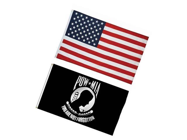 2PCS 3X5FT Flags POW MIA PRISONER OF WAR MISSING IN ACTION And AMERICAN USA FLAG 