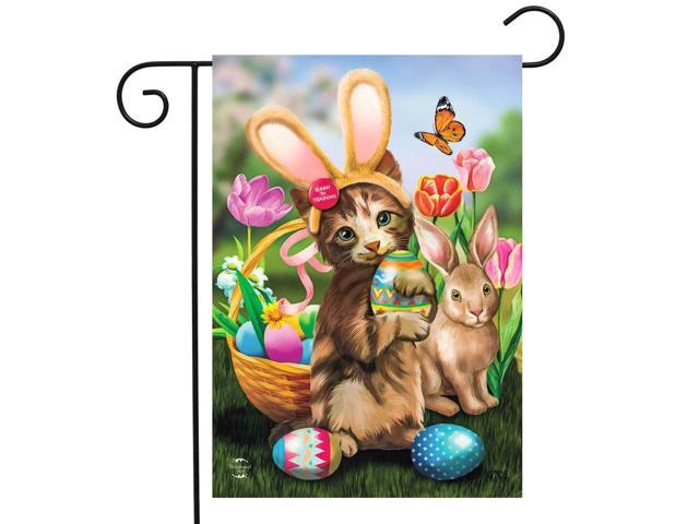 Easter Bunny and Tulips Primitive Garden Flag Floral 12.5" x 18" Briarwood Lane 