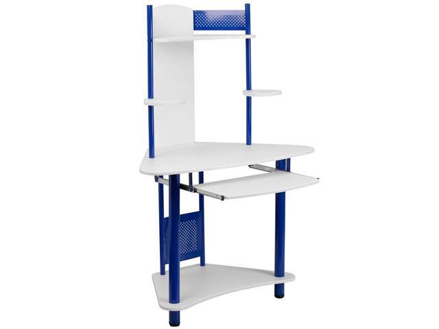 Blue Corner Computer Desk With Hutch Top Shelf With Protective