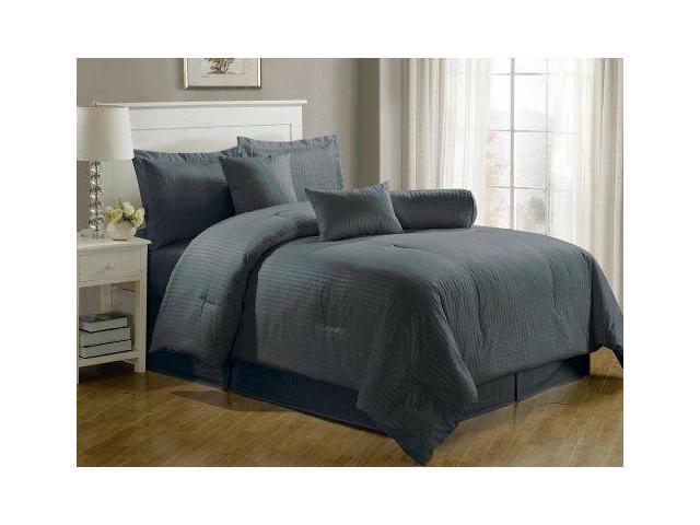 Chezmoi Collection 7 Piece Hotel Dobby Stripe Comforter Set