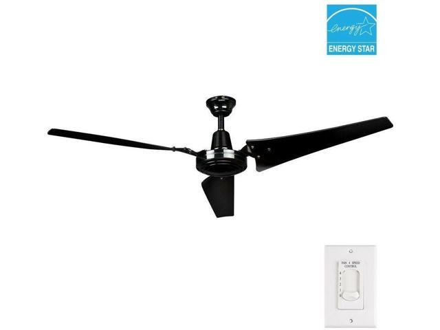 60 In Energy Star Ceiling Fan Work Shop Industrial Garage Wallmount Remote Black