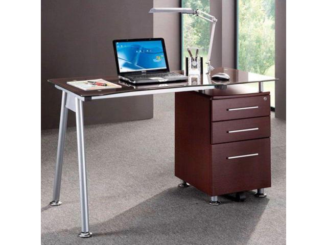 Techni Mobili Multifunction Glass Top Computer Desk Chocolate Techni Mobili Multifunction Glass Top
