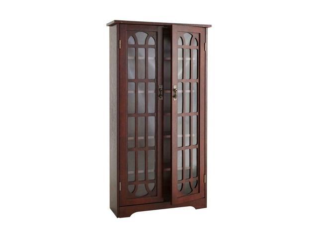 330 Disc Cd Dvd Cherry Window Pane Media Cabinet Storage