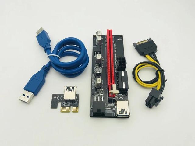 PCI-E Extender PCI Express 1x to 16x9 Riser Card USB 3.0 Cable SATA Powered Adapter Cable Card 008S Red