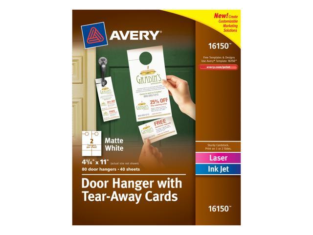 Avery(R) Door Hangers with Tear-Away Cards, 4-1/4 x 11, Matte White, 80  Blank Door Hangers (16150)