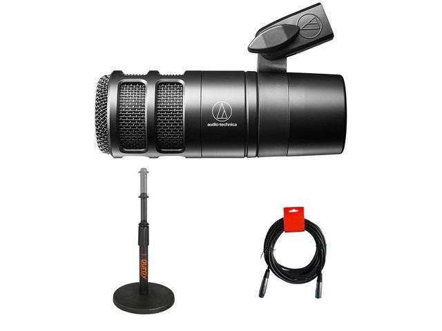 Audio-Technica AT2040 Hypercardioid Dynamic Podcast Microphone (AT 2040) Bundle with Telescoping Tabletop Microphone Stand and XLR- XLR Cable