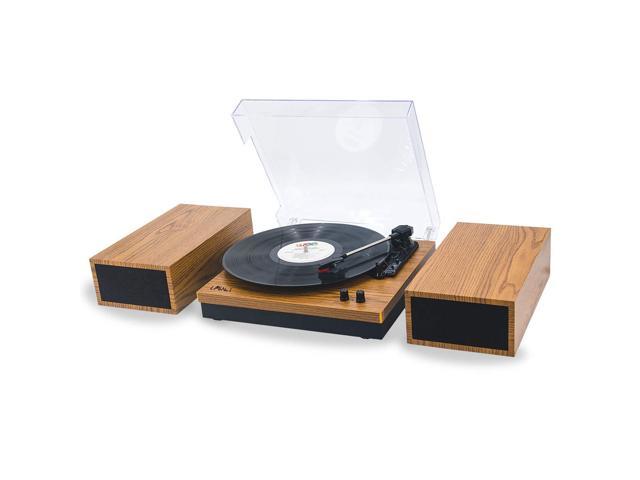 vinyl record player and speakers