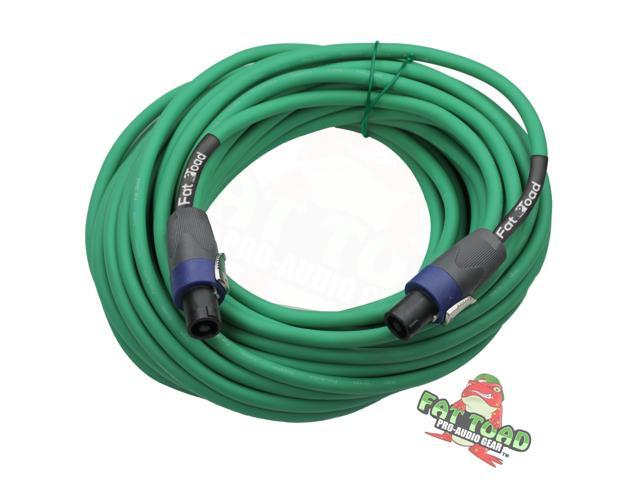 Speakon to Speakon Cable by FAT TOAD | 50ft Professional 12GA Pro Audio Green Speaker PA Cord with Twist Lock Connector | 12 AWG Wire for Impeccable Music Studio Recording & DJ Stage Performance Gear