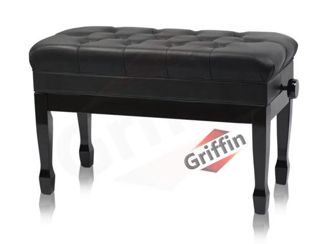GRIFFIN Genuine Leather Piano Bench | Oversize Duet Vintage Black Solid Wood & Ergonomic Keyboard Stool | 2 Person Cushion Seat & Sheet Music Book Storage Space | Guitar Musicians Chair & Vanity Bench