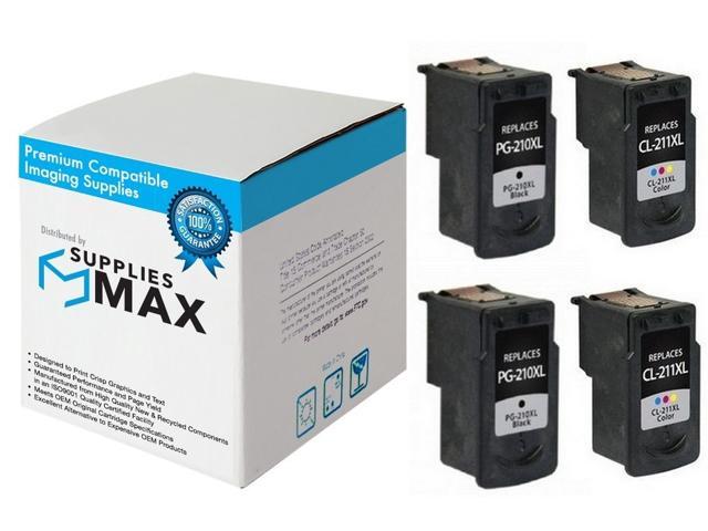 2-Black//2-Color SuppliesMAX Compatible Replacement for Canon PIXMA iP-2700//MP-230//250//280//490//MX-320//350//420 Inkjet Combo Pack PG-210PVP/_2PK