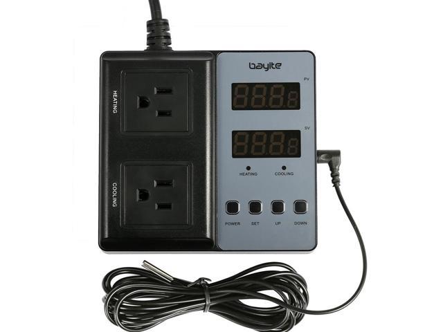 110V Pre-Wired Digital Temperature Controller Thermostat 2 Relays Outlet Switch 