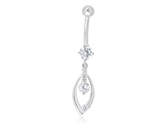 Fancy H Shape Dangling 925 Sterling Silver with Stainless Steel Navel Button Ring
