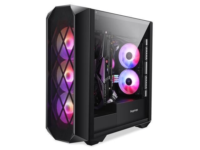 Segotep ARGUS ATX Black Mid Tower PC Gaming Computer Case USB 3.0 Port and Type-C port with Tempered Glass & RGB Front Panel w/ 3 ARGB Fans