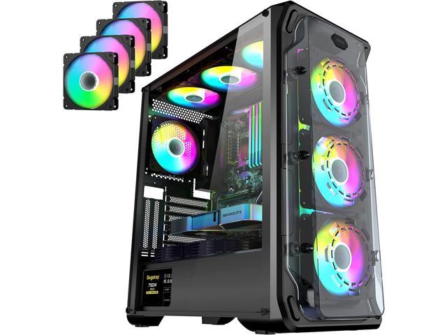 Segotep LUX PC Case with 4 Pre-Installed RGB Fans, up to 11 Fans Extreme Cooling ATX Mid Tower Computer Case, Support 360 Cooling Ultra Lightweight Gaming Case with Professional Back Wiring