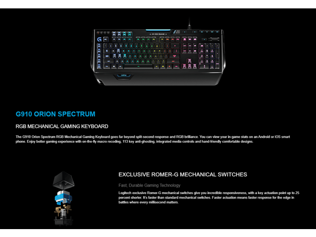 Logitech G910 Orion Spectrum RGB Mechanical Keyboard USB 920-008012 Gaming Keyboards - Newegg.com