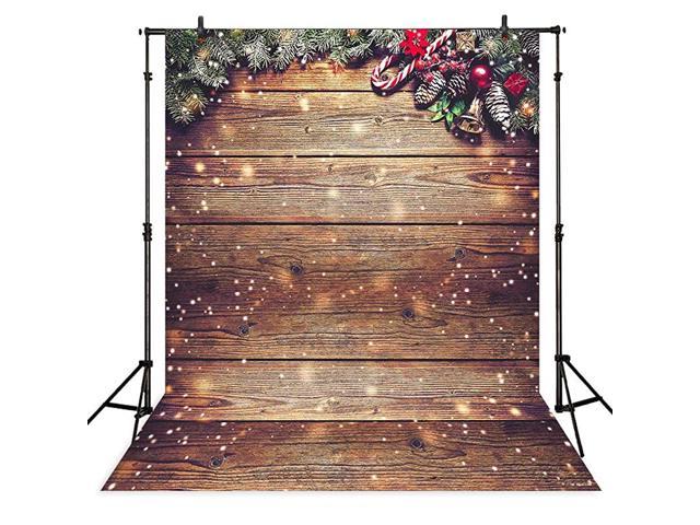 Allenjoy 6X8FT Christmas Wood Wall Photography Backdrop Snowflake Gold Glitter Xmas Rustic Barn Vintage Wooden Floor Durable Fabric Background for Kids Portrait Photo Studio Booth Props