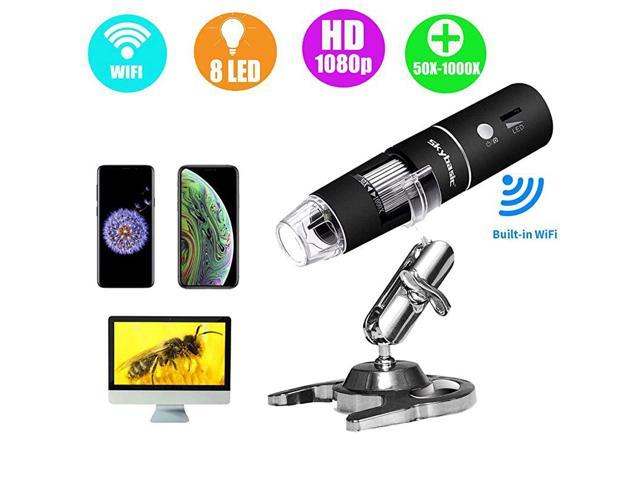 Digital WiFi Microscope HD 2 Mega Pixels 1000X Magnification Endoscope Camera 8 LEDs with Metal Stand for iOS and Android Tablet 
