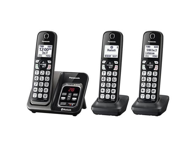 Panasonic Bluetooth Cordless Phone KX-TG885 Link2Cell with Enhanced Noise Reduction & Digital Answering Machine 5 Handsets Black/Silver 
