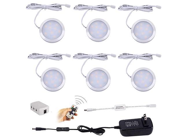 4 Lights, Daylight White AIBOO Linkable LED Under Cabinet Lights 12V Slim Aluminum Dimmable Puck Lights with Remote Control & UL Listed Adapter for Cupboard Lighting 