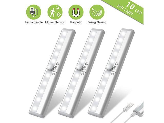 Stick-on Cordless 10 LED Night Light Bar for Closet Cabinet Wardrobe Stairs OxyLED USB Rechargeable Motion Sensor Closet Lights Under Cabinet Lighting 3 Pack