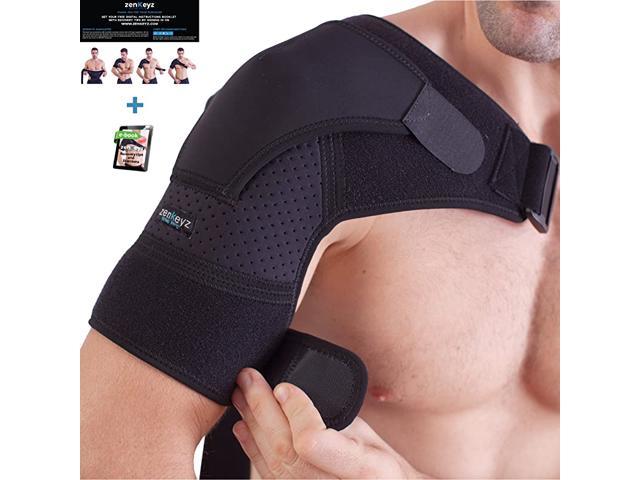 Brace for Men and Women + Bonus for Torn Rotator Cuff SupportTendonitis Dislocation Bursitis Neoprene Compression Sleeve Wrap by Zenkeyz