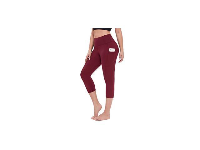 High Waist Capri Yoga Pants with Pockets for Women Tummy Control Soft 4 Way  Stretch Workout Leggings Wine XXLarge - Newegg.com