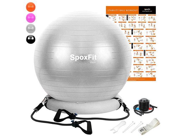 Workout Poster Fitness Perfect for Office Balance Set Includes Stable Base Pump Super Strong Holds 660lbs SpoxFit Exercise Ball Chair with Resistance Bands Yoga Home Gym Bundle-65cm 