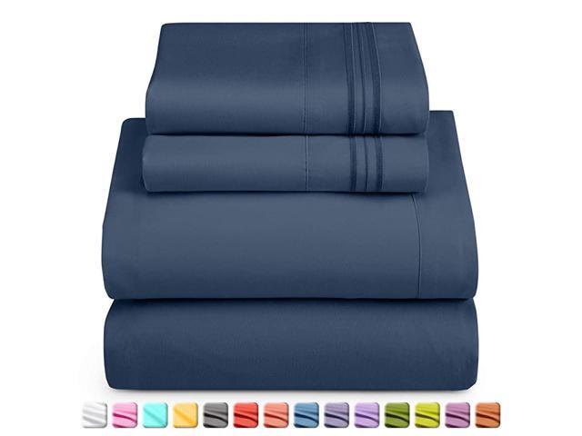 Deep Pocket King Sheets 4 Piece Size Bed With Fitted Sheet Flat Pillow Cases Extra Soft Microfiber Bedsheet Set Pockets For Sized Mattress Navy Blue - Navy Blue King Size Bed Sheets Deep Pocket King Sheets 4 Piece Size Bed With Fitted Sheet Flat Pillow Cases Extra Soft Microfiber Bedsheet Set Pockets For Sized Mattress Navy Blue - Navy Blue King Size Bed Sheets